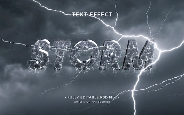 PSD efecto de texto de clima de tormenta