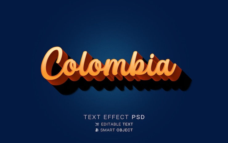 PSD efecto de texto de colombia inspirado en países latinoamericanos