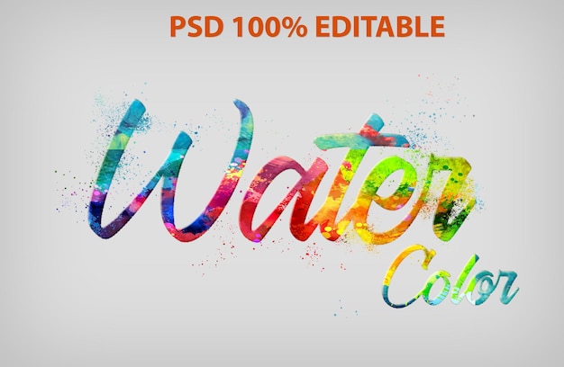 Efecto de texto de color de agua PSD