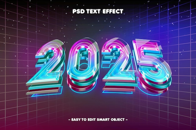 Efecto de texto de color brillante feliz año nuevo 2025