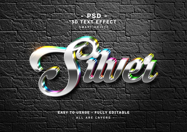 efecto de texto de colores plateados 3d