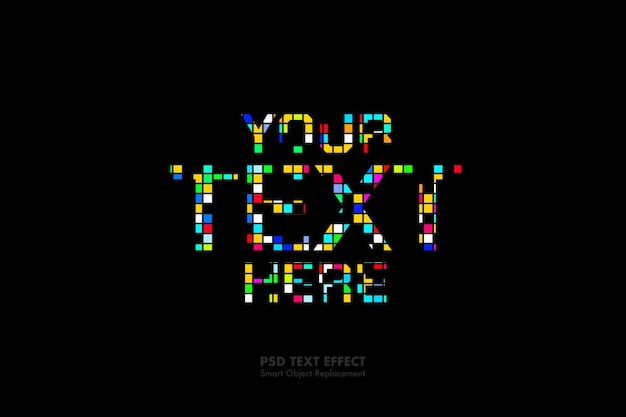 PSD efecto de texto colorido de píxeles