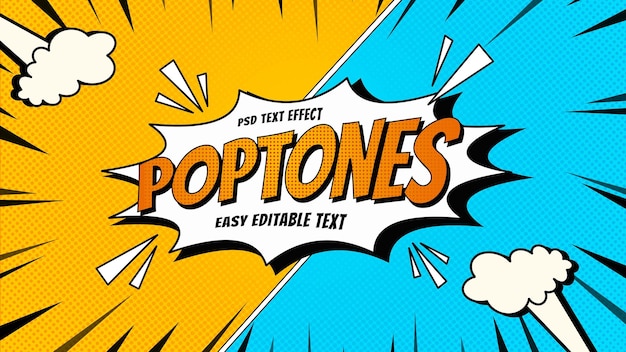 PSD efecto de texto cómico poptones