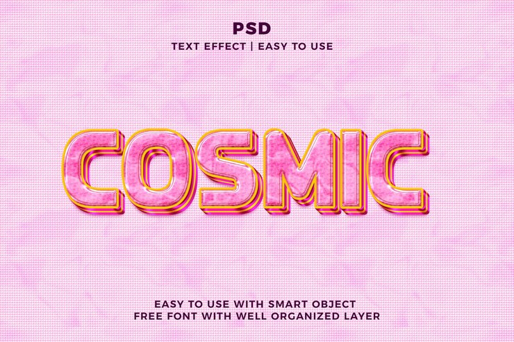 PSD efecto de texto cósmico 3d editable psd con fondo
