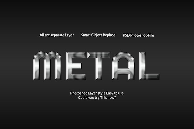 Efecto de texto creativo moderno de metal plateado