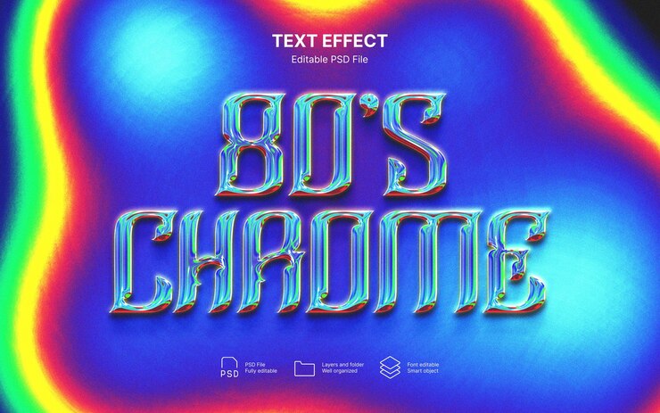 PSD efecto de texto cromado de los años 80