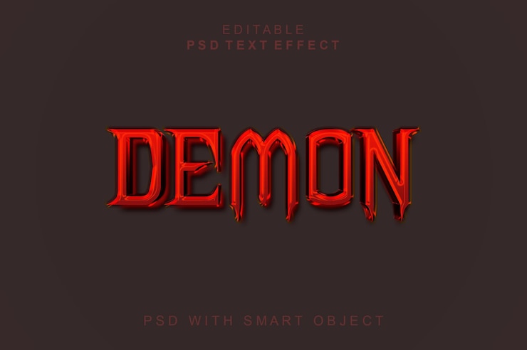 PSD efecto de texto demoníaco en 3d con fondo oscuro