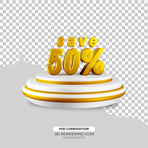 Efecto de texto de descuento dorado 3d render