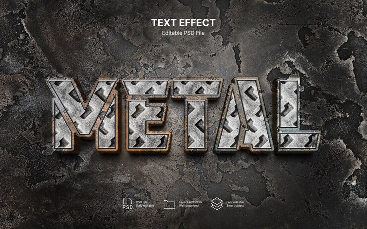 PSD efecto de texto desgastado en metal