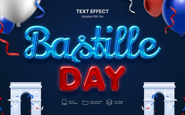 PSD efecto de texto del día de la bastilla