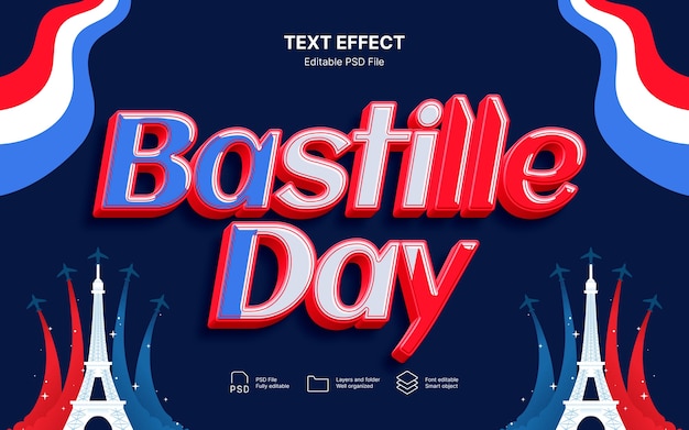 Efecto de texto del día de la Bastilla