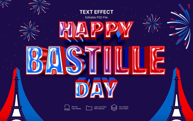 Efecto de texto del día de la Bastilla