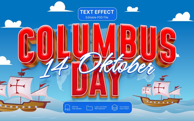 Efecto de texto del día de Colón