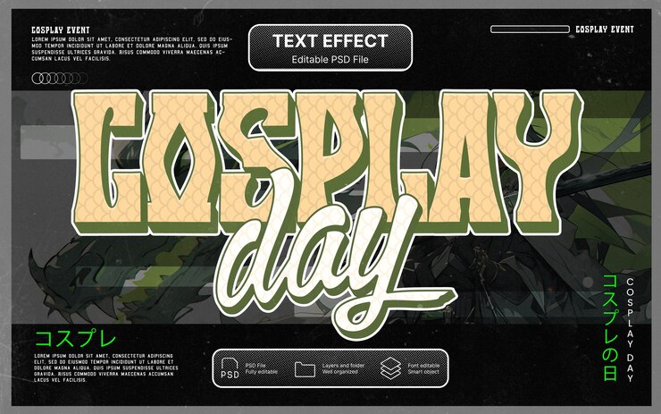 PSD efecto de texto del día del cosplay