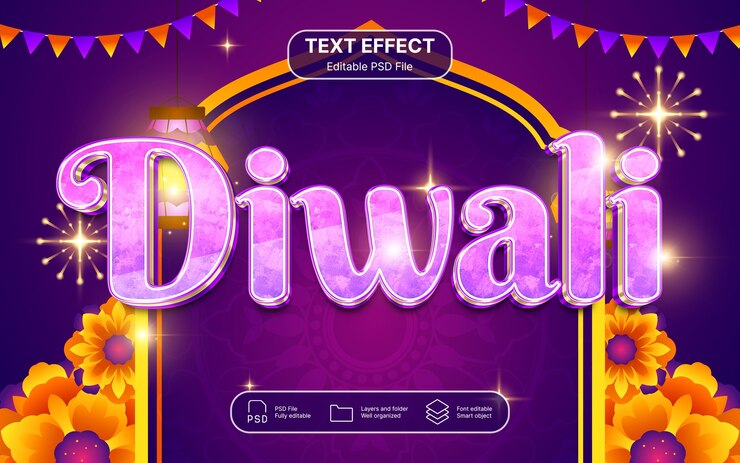 PSD efecto de texto del día de diwali