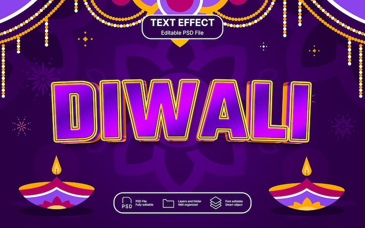 PSD efecto de texto del día de diwali
