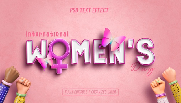 PSD efecto de texto del día internacional de la mujer