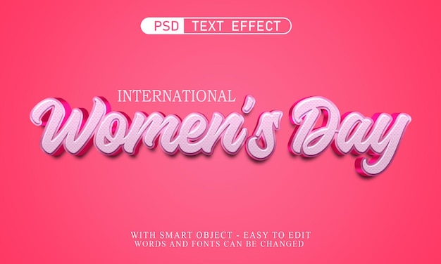 PSD efecto de texto del día internacional de la mujer