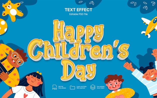 PSD efecto de texto del día internacional de la niñez