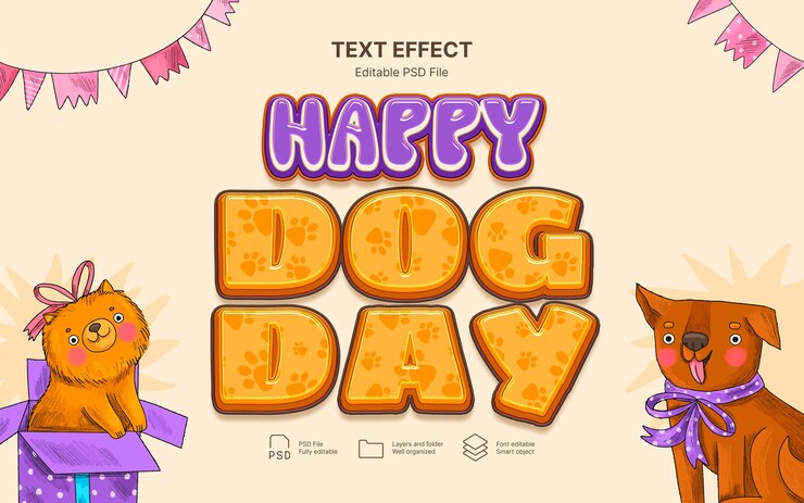 PSD efecto de texto del día internacional del perro