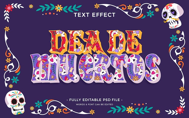 PSD efecto de texto del día de muertos