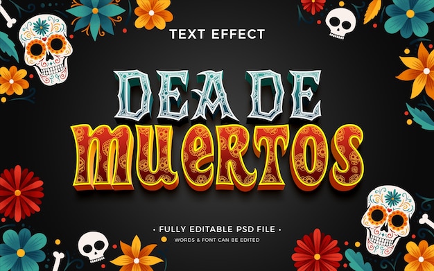 PSD efecto de texto del día de muertos