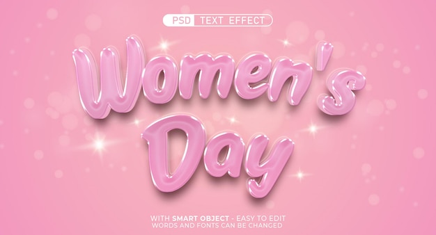 Efecto de texto del día de la mujer con estilo 3d.
