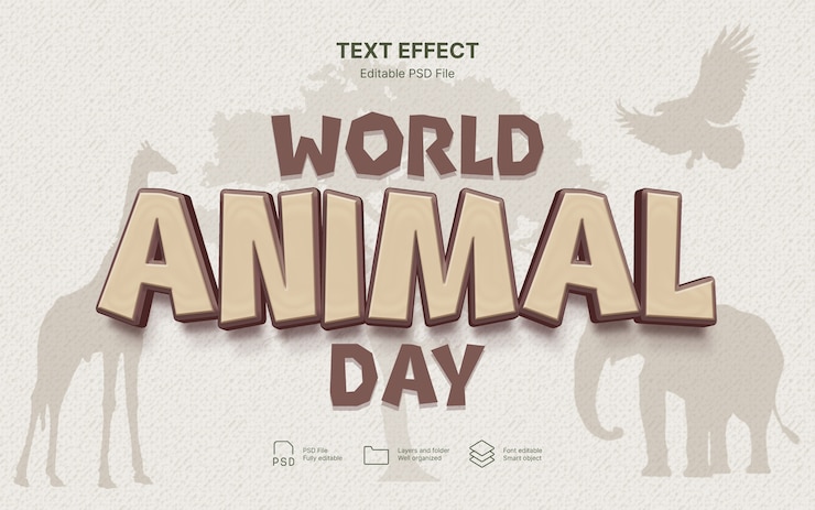 PSD efecto de texto del día mundial de los animales