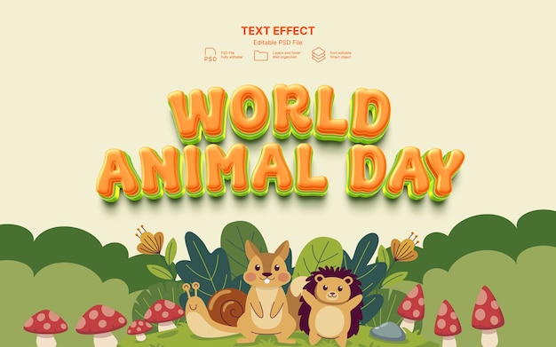 Efecto de texto del día mundial de los animales