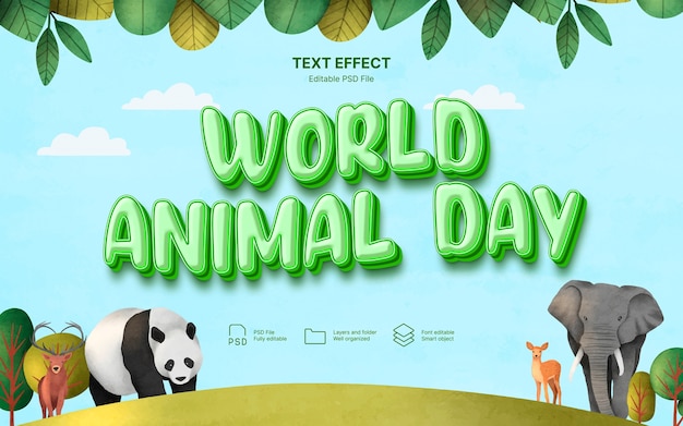 Efecto de texto del día mundial de los animales