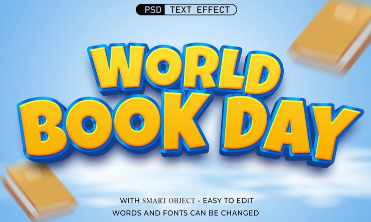 PSD efecto de texto del día mundial del libro estilo 3d