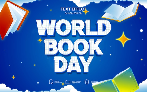 PSD efecto de texto del día mundial del libro.