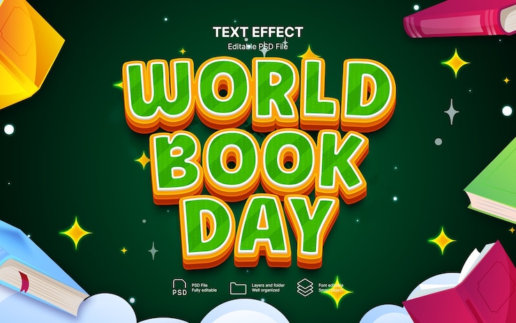PSD efecto de texto del día mundial del libro