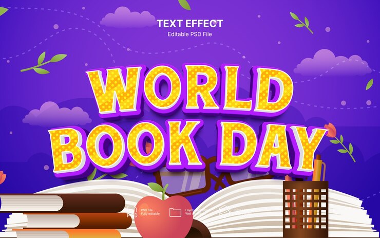 PSD efecto de texto del día mundial del libro