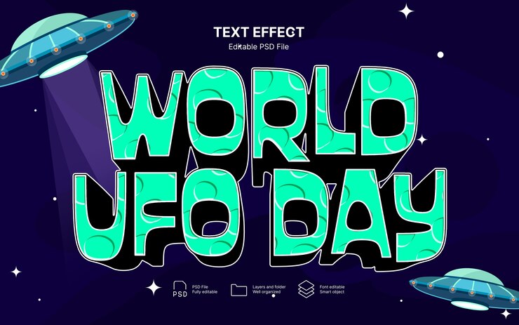 PSD efecto de texto del día mundial de los ovnis