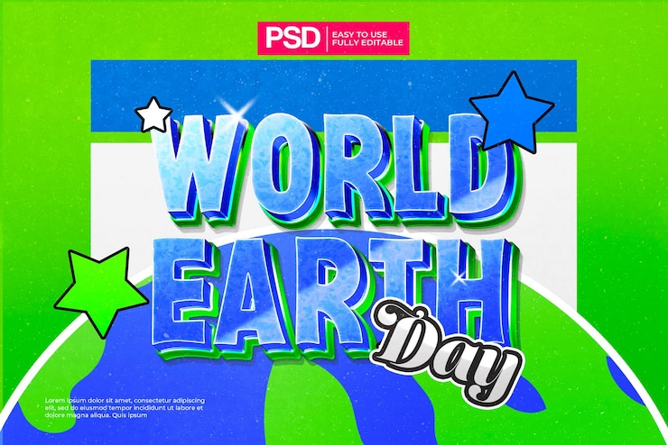 PSD efecto de texto del día mundial de la tierra azul 3d