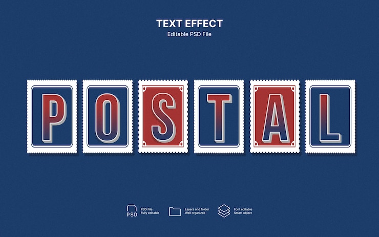 PSD efecto de texto de día postal