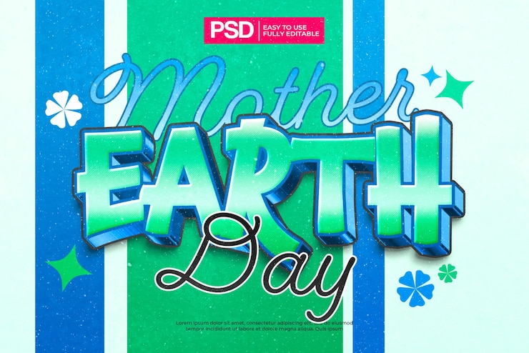 PSD efecto de texto del día de la tierra 3d