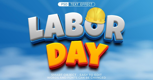 PSD efecto de texto de día del trabajo editable estilo 3d