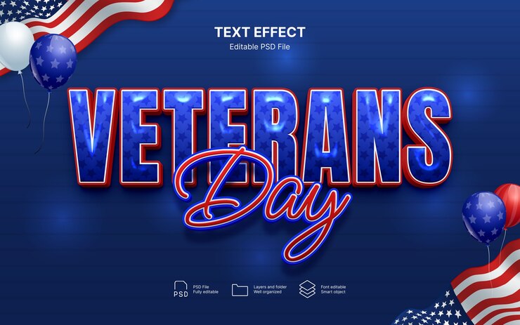 PSD efecto de texto del día de los veteranos