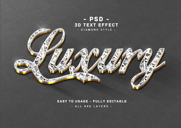 PSD efecto de texto de diamante dorado plateado 3d de lujo o maqueta de logotipo