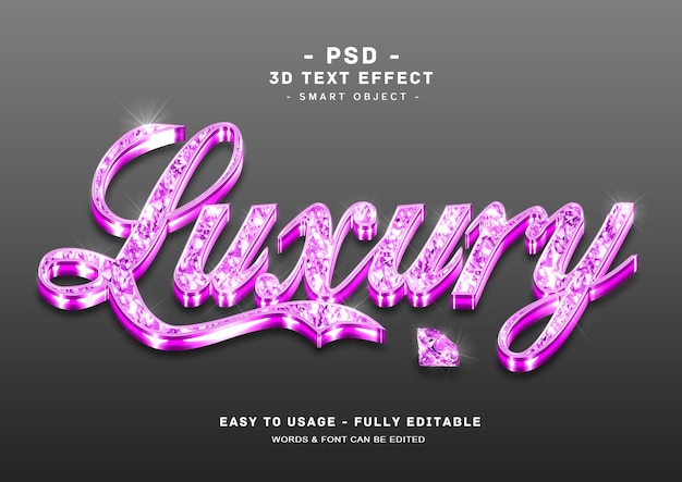 PSD efecto de texto de diamante púrpura de lujo 3d