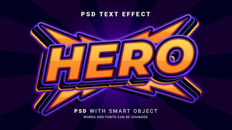 PSD efecto de texto de dibujos animados de héroes 3d
