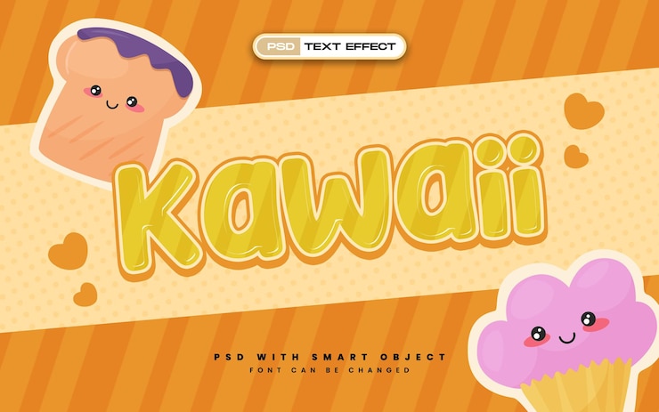 PSD efecto de texto de dibujos animados kawaii