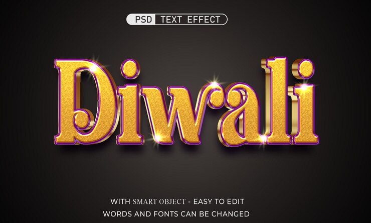 PSD efecto de texto de diwali estilo 3d