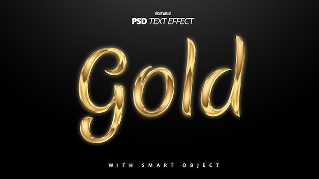 PSD un efecto de texto dorado en 3d con un fondo negro.