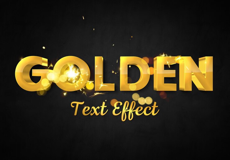 PSD efecto de texto dorado 3d con maqueta de chispa