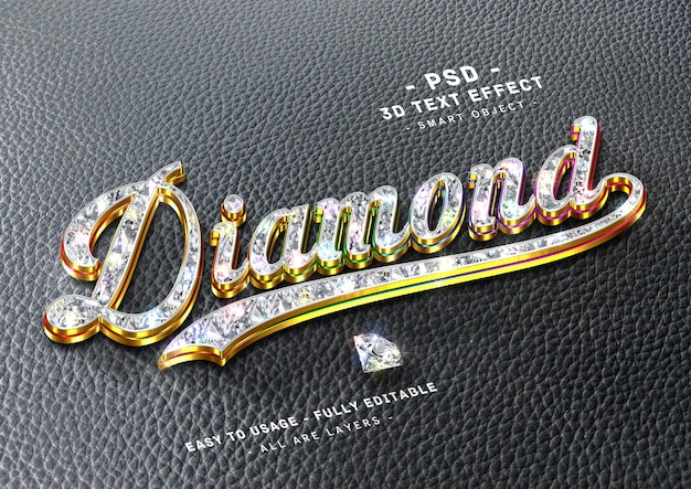 PSD efecto de texto dorado diamante 3d