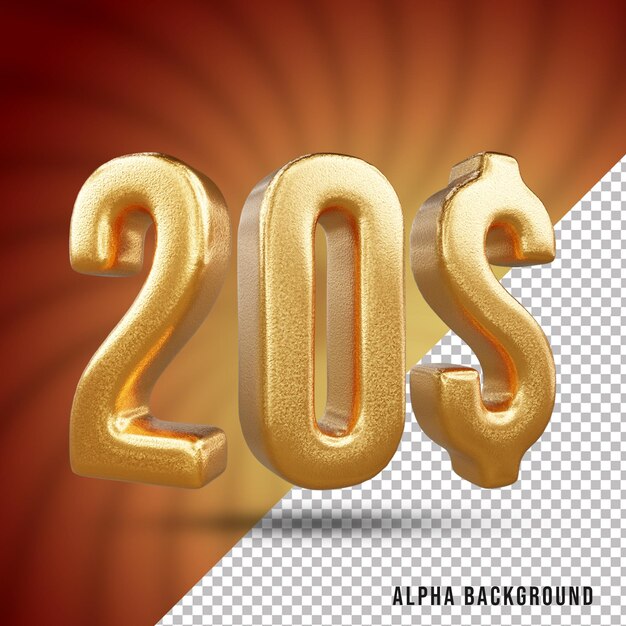 Efecto de texto dorado número 3d de 20 dólares
