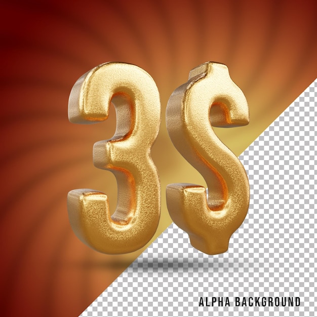 Efecto de texto dorado número 3d de 3 dólares